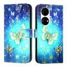 For Huawei P50 Pro 3D Painting Horizontal Flip Leather Phone Case(Golden Butterfly) - 1