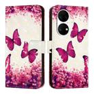For Huawei P50 Pro 3D Painting Horizontal Flip Leather Phone Case(Rose Butterfly) - 1