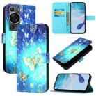 For Huawei P60 Pro 3D Painting Horizontal Flip Leather Phone Case(Golden Butterfly) - 1