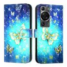 For Huawei P60 Pro 3D Painting Horizontal Flip Leather Phone Case(Golden Butterfly) - 2