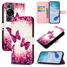 For Huawei P60 Pro 3D Painting Horizontal Flip Leather Phone Case(Rose Butterfly) - 1