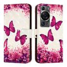 For Huawei P60 Pro 3D Painting Horizontal Flip Leather Phone Case(Rose Butterfly) - 2