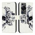 For Huawei P60 Pro 3D Painting Horizontal Flip Leather Phone Case(Skull) - 2