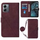 For Motorola Moto G14 Crossbody 3D Embossed Flip Leather Phone Case(Wine Red) - 1