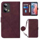 For Motorola Moto G Play 5G 2024 Crossbody 3D Embossed Flip Leather Phone Case(Wine Red) - 1