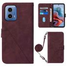 For Motorola Moto G34 Crossbody 3D Embossed Flip Leather Phone Case(Wine Red) - 1