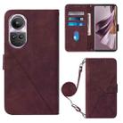 For OPPO Reno10 / 10 Pro Global Crossbody 3D Embossed Flip Leather Phone Case(Wine Red) - 1