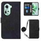 For OPPO Reno11 5G Global Crossbody 3D Embossed Flip Leather Phone Case(Black) - 1