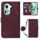 For OPPO Reno11 5G Global Crossbody 3D Embossed Flip Leather Phone Case(Wine Red) - 1