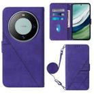 For Huawei Mate 60 Crossbody 3D Embossed Flip Leather Phone Case(Purple) - 1