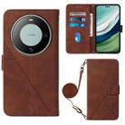 For Huawei Mate 60 Pro Crossbody 3D Embossed Flip Leather Phone Case(Brown) - 1