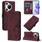 For Huawei Pura 70 Crossbody 3D Embossed Flip Leather Phone Case(Wine Red) - 1