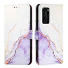 For Huawei P40 PT003 Marble Pattern Flip Leather Phone Case(LS006 White Purple) - 2