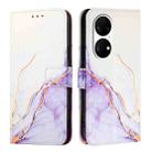 For Huawei P50 PT003 Marble Pattern Flip Leather Phone Case(LS006 White Purple) - 2