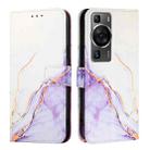 For Huawei P60 / P60 Pro PT003 Marble Pattern Flip Leather Phone Case(LS006 White Purple) - 2