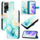 For Huawei P60 / P60 Pro PT003 Marble Pattern Flip Leather Phone Case(LS003 Green) - 1