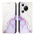 For Huawei Pura 70 PT003 Marble Pattern Flip Leather Phone Case(LS006 White Purple) - 2