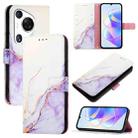 For Huawei Pura 70 Pro / 70 Pro+ PT003 Marble Pattern Flip Leather Phone Case(LS006 White Purple) - 1