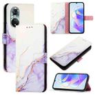 For Huawei nova 9 PT003 Marble Pattern Flip Leather Phone Case(LS006 White Purple) - 1