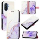 For Huawei Enjoy 50 / nova Y70 Plus PT003 Marble Pattern Flip Leather Phone Case(LS006 White Purple) - 1