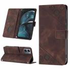 For Motorola Moto G14 Skin-feel Embossed Leather Phone Case(Brown) - 1