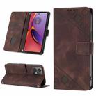 For Motorola Moto G84 Skin-feel Embossed Leather Phone Case(Brown) - 1