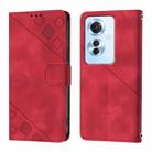 For OPPO Reno 11F 5G Global Skin-feel Embossed Leather Phone Case(Red) - 1