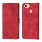 For OPPO F17 / A73 2020 4G Global Skin-feel Embossed Leather Phone Case(Red) - 2