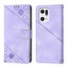 For OPPO Find X5 Skin-feel Embossed Leather Phone Case(Light Purple) - 2