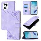 For OPPO Find X5 Pro Skin-feel Embossed Leather Phone Case(Light Purple) - 1