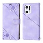 For OPPO Find X5 Pro Skin-feel Embossed Leather Phone Case(Light Purple) - 2