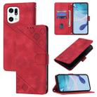 For OPPO Find X5 Pro Skin-feel Embossed Leather Phone Case(Red) - 1