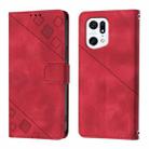 For OPPO Find X5 Pro Skin-feel Embossed Leather Phone Case(Red) - 2