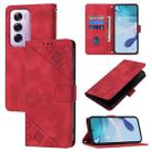 For OPPO Reno12 Pro Global Skin-feel Embossed Leather Phone Case(Red) - 1