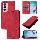 For OPPO Reno12 5G Global Skin-feel Embossed Leather Phone Case(Red) - 1