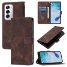 For OPPO Reno12 5G Global Skin-feel Embossed Leather Phone Case(Brown) - 1