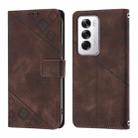 For OPPO Reno12 5G Global Skin-feel Embossed Leather Phone Case(Brown) - 2