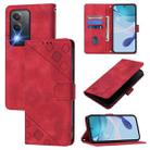 For OPPO K12x 5G Global Skin-feel Embossed Leather Phone Case(Red) - 1