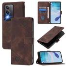 For OPPO K12x 5G Global Skin-feel Embossed Leather Phone Case(Brown) - 1