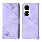 For Huawei P50 Skin Feel Embossed Leather Phone Case(Light Purple) - 2