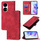 For Huawei P50 Skin Feel Embossed Leather Phone Case(Red) - 1