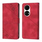 For Huawei P50 Skin Feel Embossed Leather Phone Case(Red) - 2