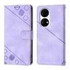 For Huawei P50 Pro Skin Feel Embossed Leather Phone Case(Light Purple) - 2