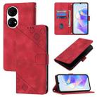 For Huawei P50 Pro Skin Feel Embossed Leather Phone Case(Red) - 1