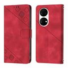 For Huawei P50 Pro Skin Feel Embossed Leather Phone Case(Red) - 2