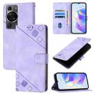 For Huawei P60 / P60 Pro Skin Feel Embossed Leather Phone Case(Light Purple) - 1