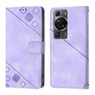 For Huawei P60 / P60 Pro Skin Feel Embossed Leather Phone Case(Light Purple) - 2