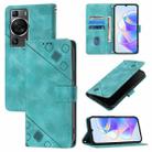 For Huawei P60 / P60 Pro Skin Feel Embossed Leather Phone Case(Green) - 1