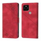 For Google Pixel 5 Skin-feel Embossed Leather Phone Case(Red) - 2