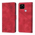 For Google Pixel 5 XL / Pixel 4a 5G Skin-feel Embossed Leather Phone Case(Red) - 2